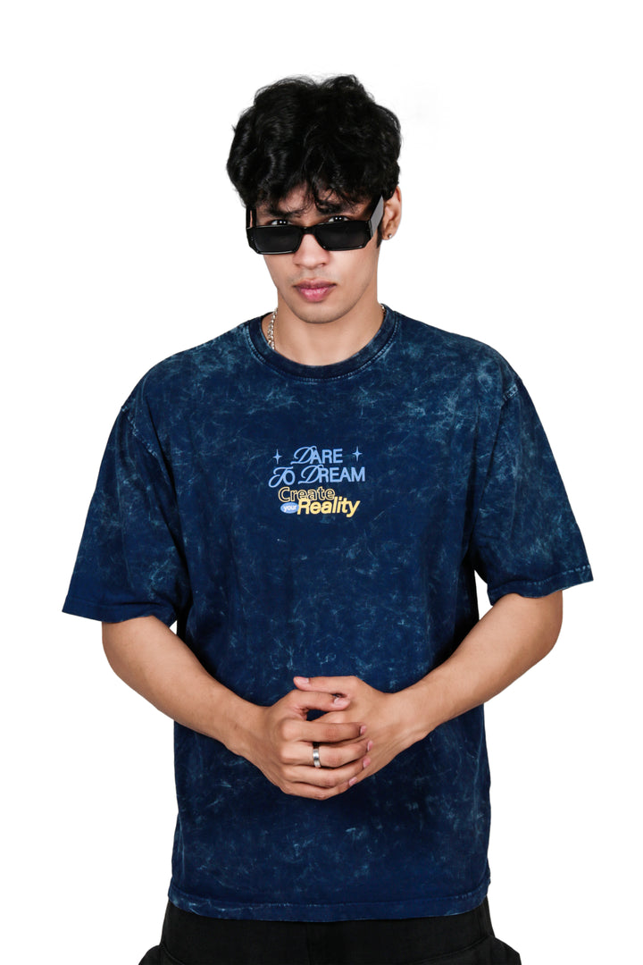 Ancient One Unisex Acid Wash Oversized Tee Navy Blue