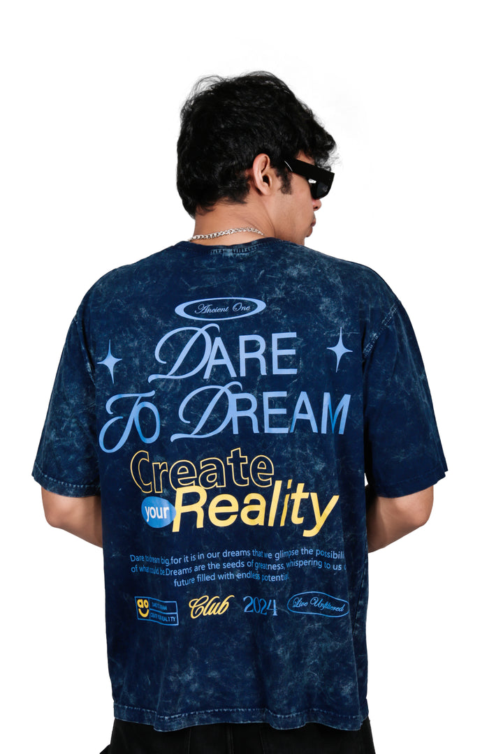 Ancient One Unisex Acid Wash Oversized Tee Navy Blue